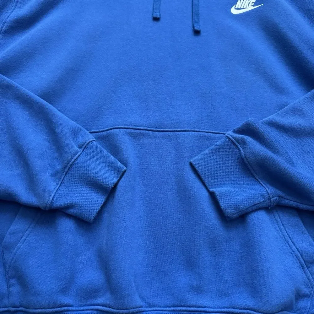 Nike Blue Fleece Pullover Hoodie Men's XXL Logo Drawstring Hooded Pockets